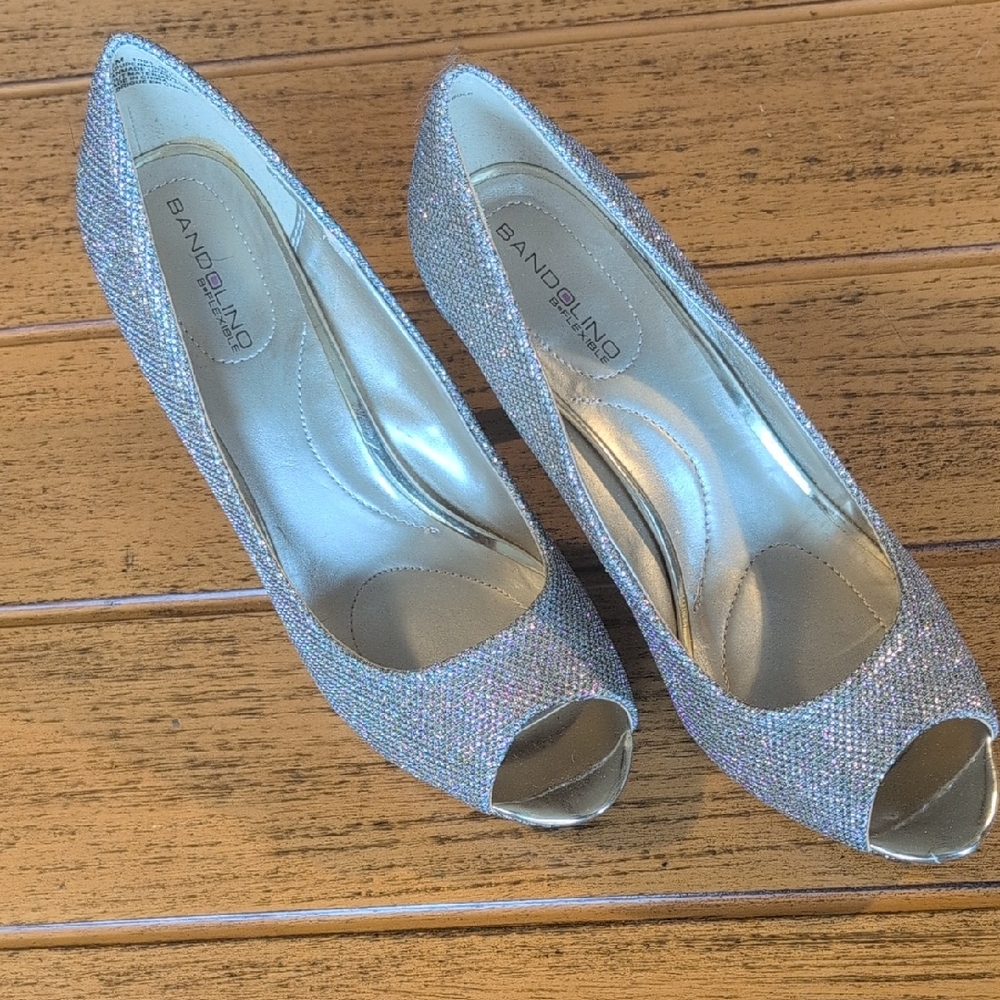 Bandolino Silver Sparkle Peep-Toe Heels